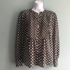 J. Crew Factory Polka Dot Ruffle Pintuck Top. Size 6